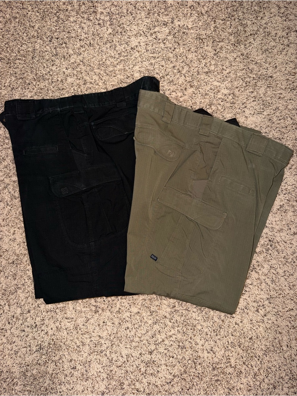 Pair (2) 5.11 Tactical Cargo Shorts — Black & Olive Drab